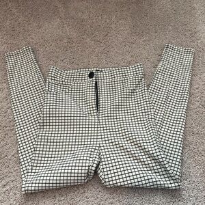 Zara Black and White Windowpane High-Waist Pants